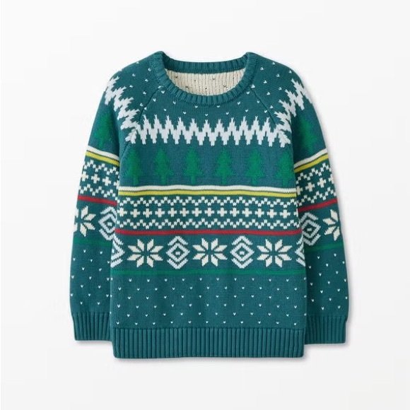 Hanna Andersson Fair Isle Sweater Boys 10 Girls Christmas Cotton Green Trees - Picture 5 of 5